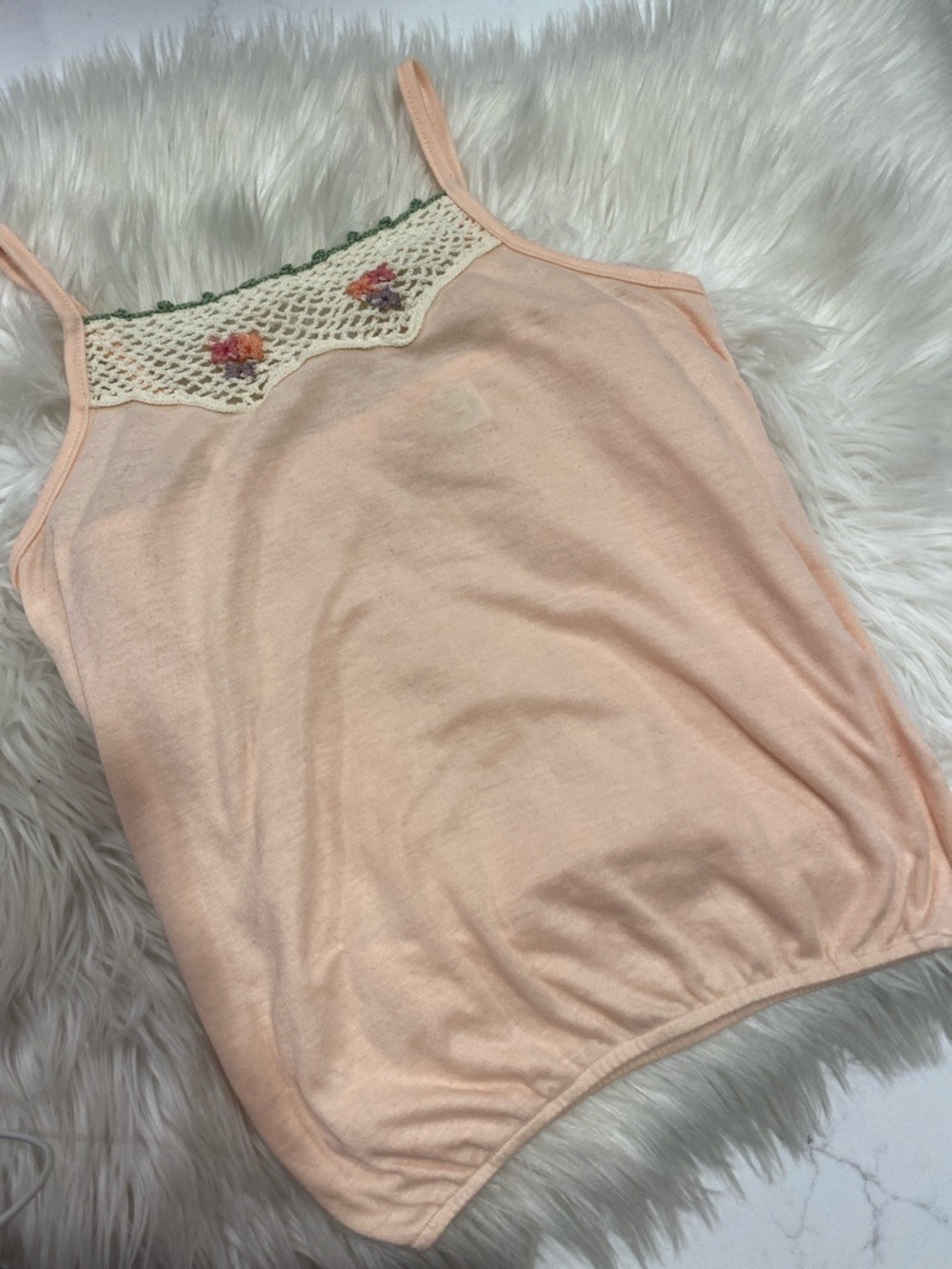 70’s vintage Peach Crochet-Trim Camisole Tank Top